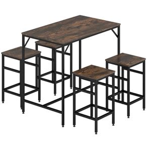 Industrial Rectangular Bar Table Set with 4 Stools for Dining Room, Kitchen, Dinette
