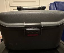 vintage gray hard-shell Samsonite beauty case