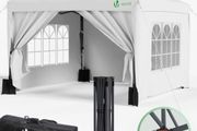 3m x 3m Pop Up Heavy Duty Gazebo with Sides, Central Lock System &amp; 4 Weight Bags &amp; Carry Bag, Marquee Garden Party Tent Outdoor, White