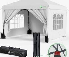 3m x 3m Pop Up Heavy Duty Gazebo with Sides, Central Lock System & 4 Weight Bags & Carry Bag, Marquee Garden Party Tent Outdoor, White