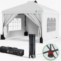 3m x 3m Pop Up Heavy Duty Gazebo with Sides, Central Lock System & 4 Weight Bags & Carry Bag, Marquee Garden Party Tent Outdoor, White