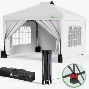 3m x 3m Pop Up Heavy Duty Gazebo with Sides, Central Lock System & 4 Weight Bags & Carry Bag, Marquee Garden Party Tent Outdoor, White