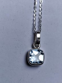 Silver Pendant with square cushion shaped natural Topaz Stone