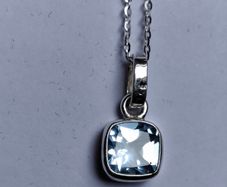Silver Pendant with square cushion shaped natural Topaz Stone