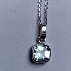 Silver Pendant with square cushion shaped natural Topaz Stone