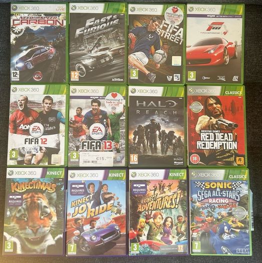 Xbox 360 S 250GB + 2 Controllers + Kinect + 12 Games