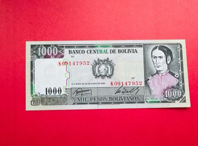 Bolivia  1000 Peso  Bolivianos  1982. PICK  167a . ( Uncirculated )