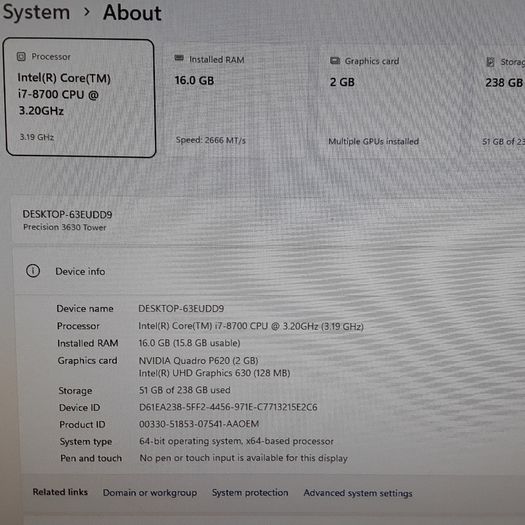 Dell Precision 3630 Tower | Core i7-8700 | 16GB RAM | 256 GB NVMe