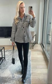 Mono Houndstooth Print Tweed Shacket
