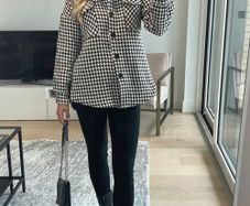 Mono Houndstooth Print Tweed Shacket