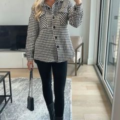 Mono Houndstooth Print Tweed Shacket