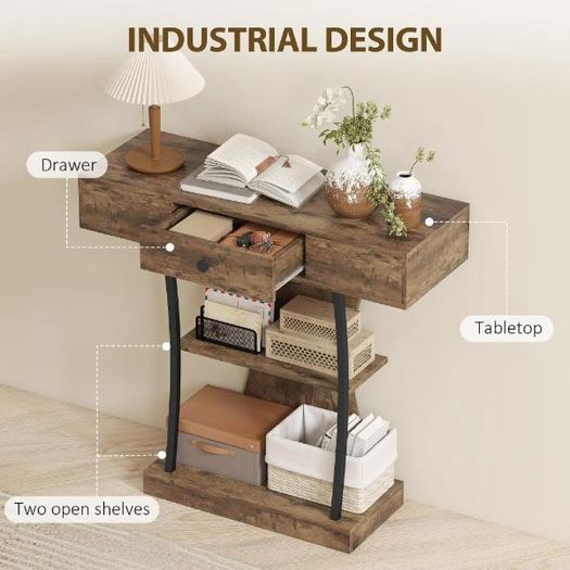 Industrial Console Table with Drawer