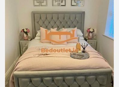 Hilton Florida Bed Frame Chesterfield Bumper Bar Velvet Ottoman Storage&Mattress