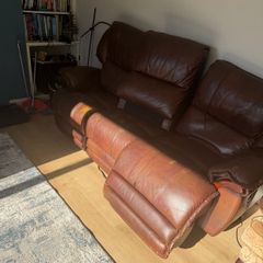 Electric Recliner Couch - Brown Leather