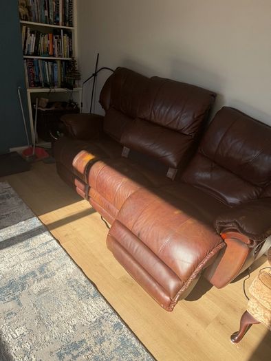 Electric Recliner Couch - Brown Leather