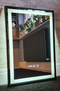 LED Bathroom Mirror Antifog Black Frame Digital Clock Temperature