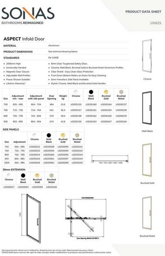 Shower Door - Sonas ASPECT Infold 900mm Black
