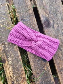 Handmade crochet warm headband, pink wooly ear warmer
