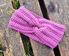 Handmade crochet warm headband, pink wooly ear warmer