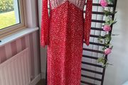 dress asos red &amp; white v neckline long sleeved empire line dress size 14