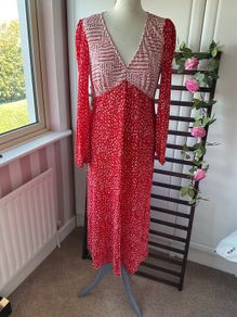 dress asos red & white v neckline long sleeved empire line dress size 14
