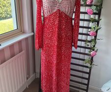 dress asos red & white v neckline long sleeved empire line dress size 14