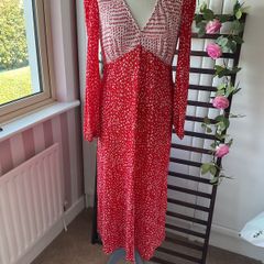 dress asos red & white v neckline long sleeved empire line dress size 14