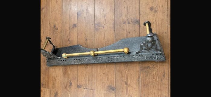 Antique Victorian Cast Iron & Brass Fireplace Fender Ornate Original