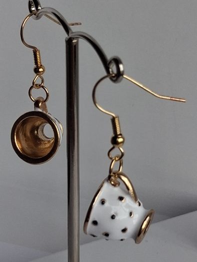 White & Gold Spotty Mini Teacup Drop Earrings