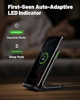 Wireless Charger, 15W Fast Wireless Charging Stand Qi Certified Sleep-friendly Adaptive Light & Dual Charging Modes for iPhone 15 14 13 12 11 Pro Max XR Plus Samsung S23 S22 Google Pixel LG etc