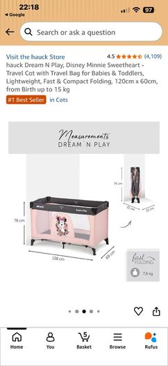 Hauck Minnie Mouse Travel Cot