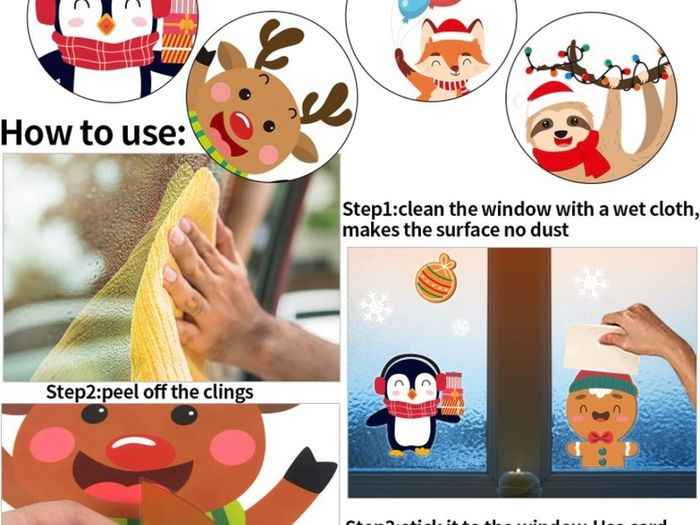 Christmas Window Clings Stickers 8 Sheets Xmas Snowflake Animal Window Decals Display Room Decoration (FREE POSTAGE)