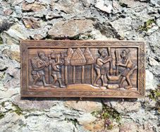 Vintage African Hand-Carved Wood Wall Relief Panel (29x64 cm