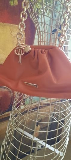River Island Burnt Orange Chunky Chain Ruched Bag, AV