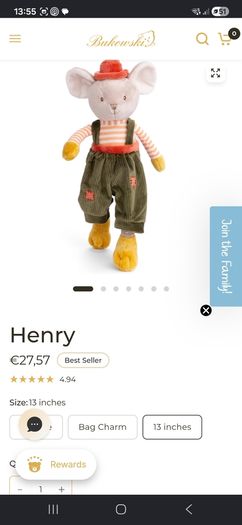 Bukowski soft toy, Henry mouse