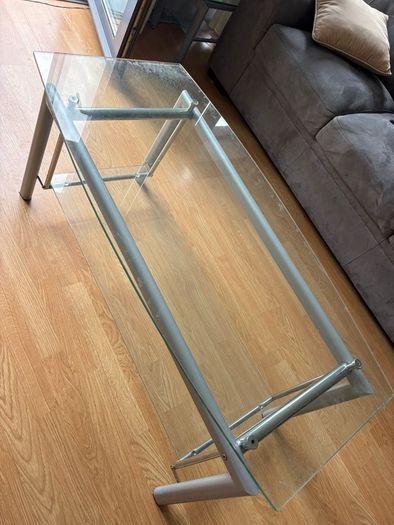 two glass side tables and one glass coffee table