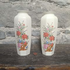 Vintage Japanese Porcelain Vase Pair - Bird & Peony Design