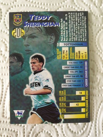 Teddy Sheringham Tottenham Hotspur Football Trading Card 1995 to 1996