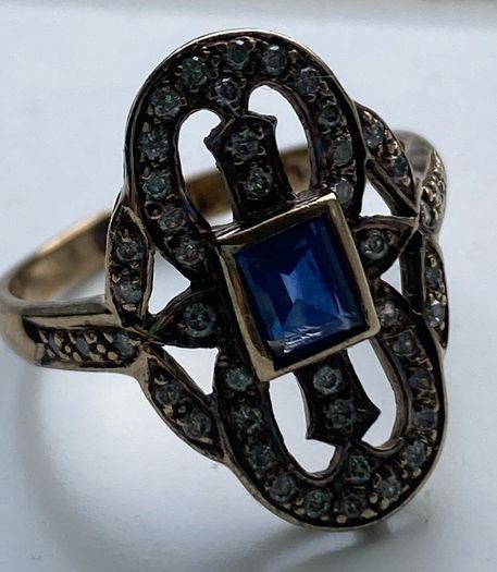 Gold Ring sapphire diamond Art Deco Antique