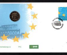 2017 Ireland Treaty of 50th Anniversary of the Treaty of Rome Commemorative Stamp Philatelic Numismatic Cover (PNC) with E2 Treaty of Rome coin First Day Cover (FDC) cancel