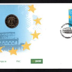 2017 Ireland Treaty of 50th Anniversary of the Treaty of Rome Commemorative Stamp Philatelic Numismatic Cover (PNC) with E2 Treaty of Rome coin First Day Cover (FDC) cancel