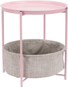 Round Storage End Table, Dusty Pink With Heather Grey Fabric, 44.96 cm D x 44.96 cm W x 48 cm H