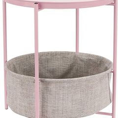 Round Storage End Table, Dusty Pink With Heather Grey Fabric, 44.96 cm D x 44.96 cm W x 48 cm H