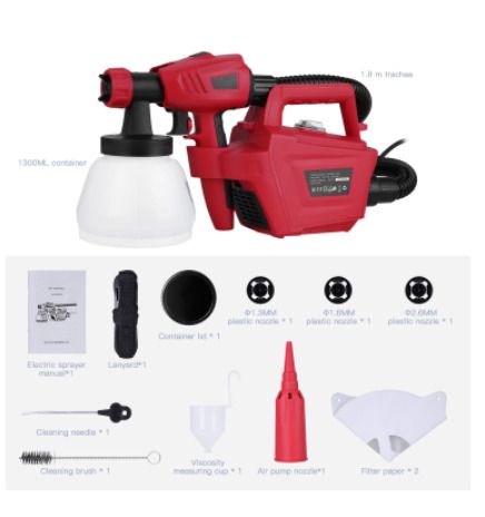 800W Electric Spray Gun 1300ML Large Capacity High Power Paint Sprayer 3 Nozzle Sizes Adjustable