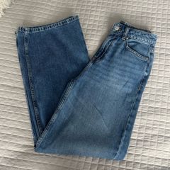 F&F High-Waisted Wide Leg Blue Denim Jeans - Size UK 6 / EU 34
