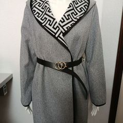 Quiz unlined geometric belted coat