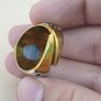 Vintage Sulemani Natural Eye Agate Bead Ring Brass & Silver Inlay Design Image 9