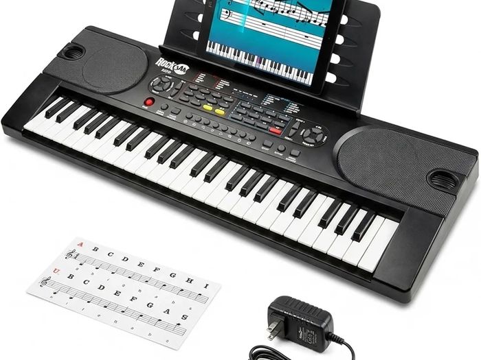 49 Key Keyboard Piano with Power Supply, Sheet Music Stand, Piano Note Stickers & Simply Piano Lessons