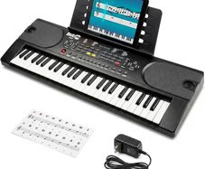 49 Key Keyboard Piano with Power Supply, Sheet Music Stand, Piano Note Stickers & Simply Piano Lessons