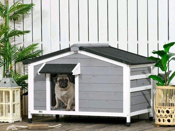 Wooden Dog Kennel for Outside, for Medium Dogs, b5Hx97L x72Wcm. Grey